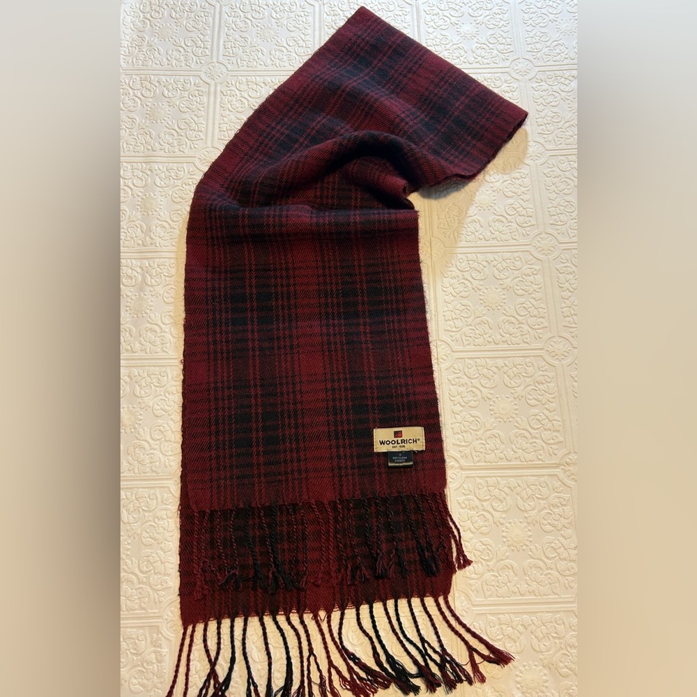 Woolrich Red and Black Checkered Wool Blend Scarf